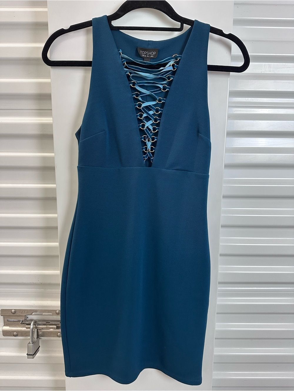 Topshop Teal Lace-Up Front Mini Dress